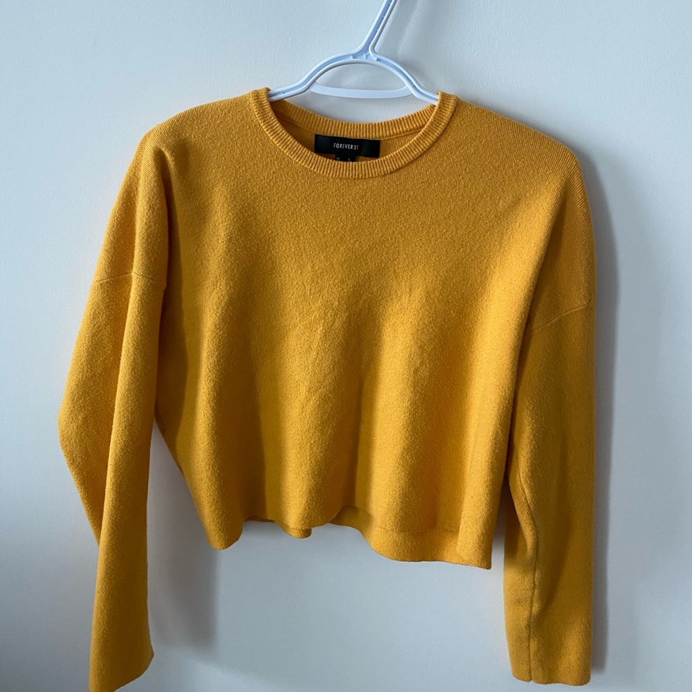 Forever 21 Yellow Crew Neck Cropped Sweater